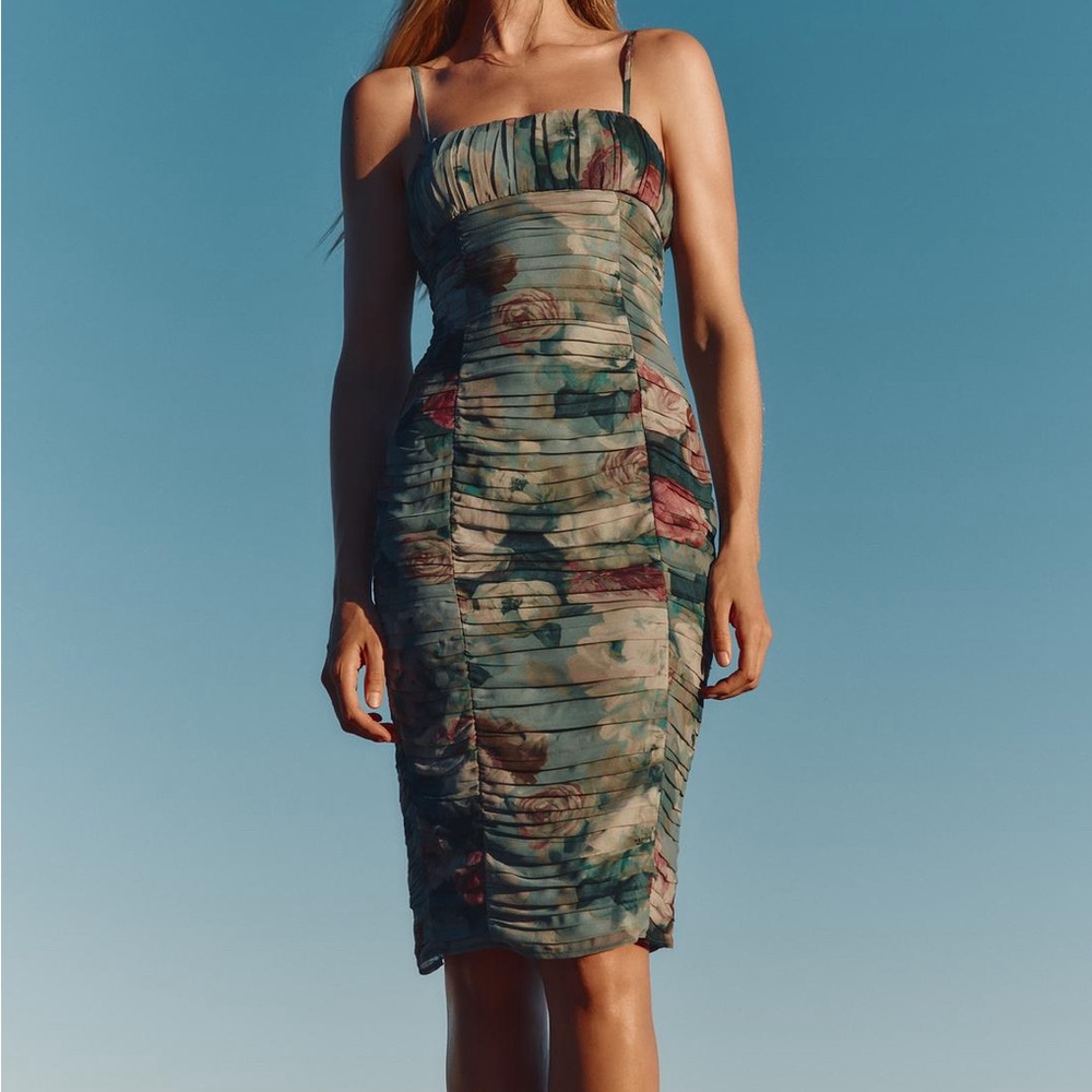 ZARA Floral Print Draped Dress